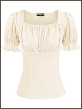 Puff Sleeve Square Neck Peasant Blouse Slim Fit Renaissance Top